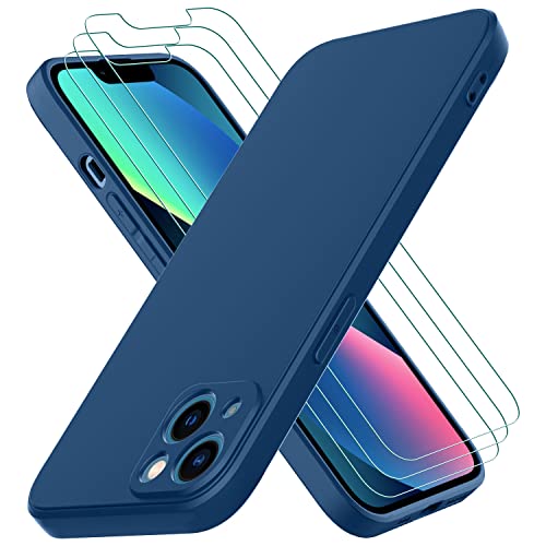 Oureidoo Hülle kompatibel mit iPhone 13 mit 3 Stück Panzerglas Schutzfolie, Handyhülle für iPhone 13 Silikon gummiert, Handy Case in Blau von Oureidoo