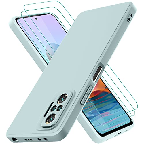 Oureidoo Schutzhülle für Xiaomi Redmi Note 10 Pro, mit 3 Hartglas-Displayschutz, weiche Innenschicht, dünn, weiches Silikon, stoßfest, TPU, Hellgrün von Oureidoo