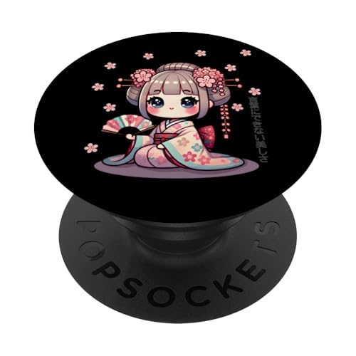 Geisha Kawaii Floral Kimono und Kirschblüten PopSockets Klebender PopGrip von Outcast Ape
