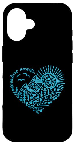 Abenteuer erwartet Outdoor Natur Wanderung Berg Reise Herz Hülle für iPhone 16 von Outdoor Nature Hike Mountain Travel Wildlife Heart