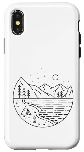 Retro Outdoor Natur Wildlife Berg Wald Sonne Abenteuer Hülle für iPhone X/XS von Outdoor Nature Wildlife Mountain Forest Adventure