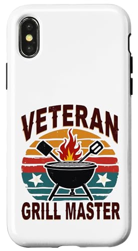 Patriotischer Veteran BBQ Legend Retro Hinterhof Grill Hülle für iPhone X/XS von Outdoors Life Camping Fishing Hiking Gear