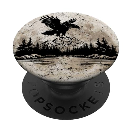 Adler Mond Wald Berg Naturliebhaber Outdoor Wanderer Camper PopSockets Klebender PopGrip von Outsider Path