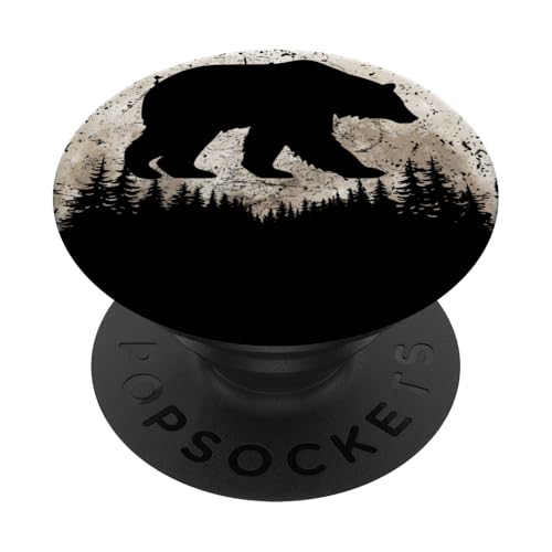 Bear Forest Under Moon Nature Mountain Lover Outdoor Hiker PopSockets Klebender PopGrip Bear Forest Under Moon Nature Mountain Lover Outdoor Hiker PopSockets Klebender PopGrip von Outsider Path