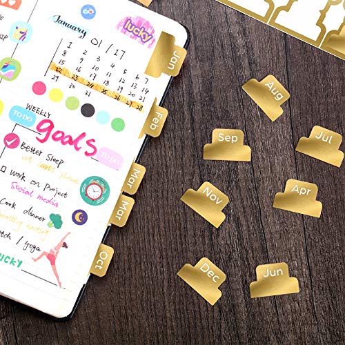 24 Stücke Klebend Tabs Designer Zubehör Monatliche Registerkarten Planer Aufkleber Dekorativ Monatlich Index Tab zum Büro Studie Planer Organisationen (Gold) von Outus
