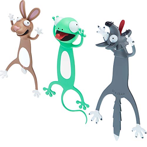 3 Stücke 3D Karikatur Tier Lesezeichen Verrückter Palz Tier Lesezeichen PVC Tier Lesezeichen 3 Süß Gequetscht Tiere Schreibwaren für Kinder und Studenten, Lesen Geschenke, Party Gunst von Outus
