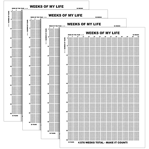 4 Stück 4k Life Weeks Poster Wochen des Lebens Kalender Drucke Memento Wanddekoration Motivierende Zitate Wandkunst Kein Rahmen Poster für Heimdekoration Wanddekoration (Schwarz) von Outus