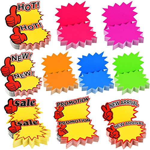 500 Stücke Starburst Zeichen Fluoreszierend Zeichen Leer Sternform Verkauf Sale Tags Platzen Papier Zeichen für Ladengeschäft Party Favors, 10 Stile von Outus