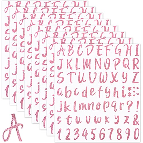 576 Stück 8 Blatt Buchstaben aus Vinyl, selbstklebend, Alphabet-Zahlenaufkleber, Abschlusskappe-Sticker für Türschild, Adressnummer, Rosa mit Pailletten, 1 Zoll von Outus