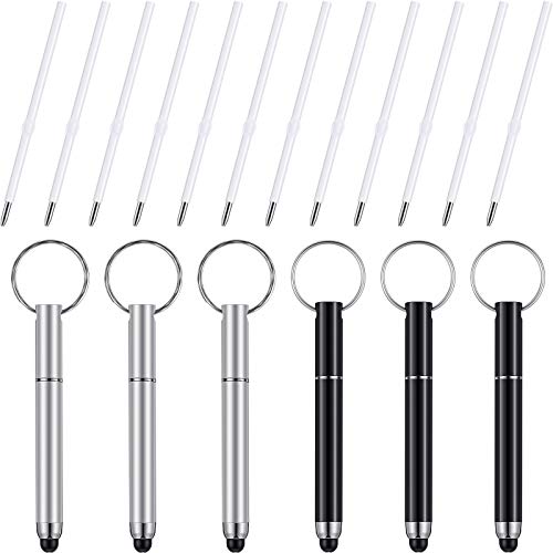 6 Stücke Mini Stylus Stift mit Schlüsselring Schlaufe Kugel Kapazitiver Stylus Stift Schlüsselbund Stylus Tablet Stift und 12 Stücke 1,0 mm Schwarze Nachfüllungen mit Kugelförmiger Form von Outus