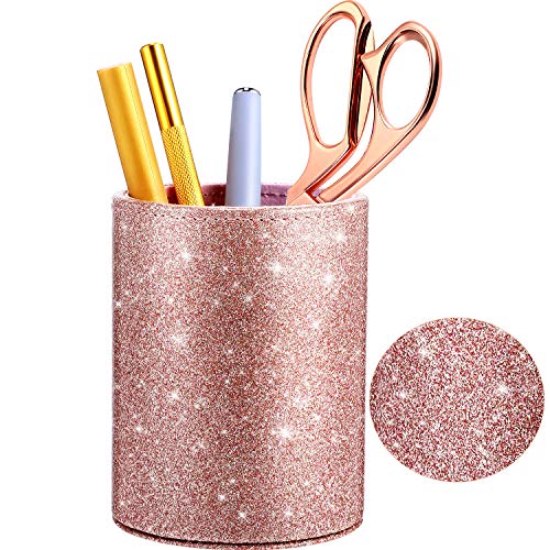 Pu Glänzend Stifthalter Bleistift Organizer Rosegold Glänzend für Frauen Mädchen, Luxus Makeup Pinsel Halter Pu Leder Veranstalter Tassen Geschenk für Schreibtisch Büro Klassenzimmer Hause von Outus