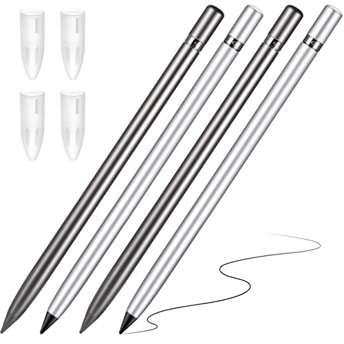 Tintenloser Metallstift, tintenlos, radierbar, metallischer Bleistift, ohne Tinte, Aluminium-Metall-Bleistift mit Radiergummi zum Schreiben, Zeichnen, Zuhause, Büro, Schulbedarf (Schwarz und Silber), von Outus