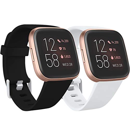 Ouwegaga Armband Kompatibel mit Fitbit Versa Armband/Fitbit Versa 2 Armband, Ersatzband aus Silikon kompatibel mit Fitbit Versa/Versa Lite, Damen Herren Klein Schwarz/Weiß von Ouwegaga