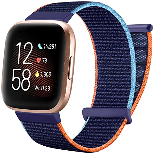 Ouwegaga Armband Kompatibel mit Fitbit Versa Armband/Fitbit Versa 2 Armband, Nylon Atmungsaktive Ersatzarmband aus Kompatibel mit Fitbit Versa/Versa 2/Versa Lite Armband für Damen Herren, Blau von Ouwegaga