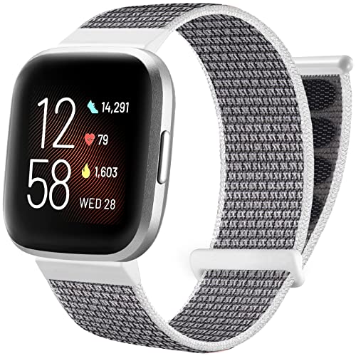 Ouwegaga Armband Kompatibel mit Fitbit Versa Armband/Fitbit Versa 2 Armband, Nylon Atmungsaktive Ersatzarmband aus Kompatibel mit Fitbit Versa/Versa 2/Versa Lite Armband für Damen Herren, Grau von Ouwegaga