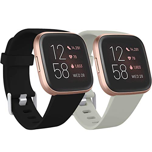 Ouwegaga Kompatibel für Fitbit Versa Armband/Fitbit Versa 2 Armband, Weiches Silikon Ersatz Armband Kompatibel mit Fitbit Versa Lite Armband, Damen Herren Groß, Schwarz/Grau von Ouwegaga