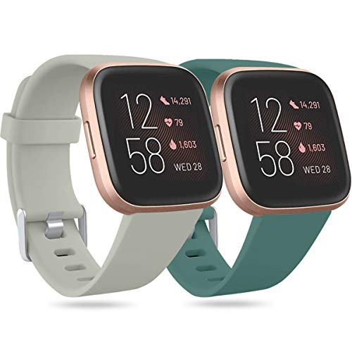 Ouwegaga Kompatibel für Fitbit Versa Armband/Fitbit Versa 2 Armband, Weiches Silikon Ersatz Armband Kompatibel mit Fitbit Versa Lite Armband, Damen Herren Klein, Grau/Kieferngrün von Ouwegaga