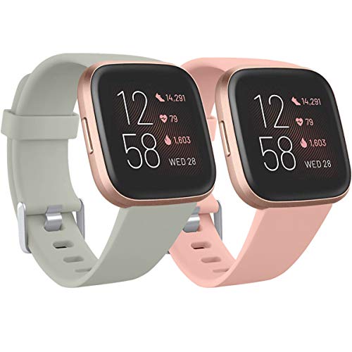 Ouwegaga Kompatibel für Fitbit Versa Armband/Fitbit Versa 2 Armband, Weiches Silikon Ersatz Armband Kompatibel mit Fitbit Versa Lite Armband, Damen Herren Klein, Grau/Rosa Ouwegaga Kompatibel für Fitbit Versa Armband/Fitbit Versa 2 Armband, Weiches Silikon Ersatz Armband Kompatibel mit Fitbit Versa Lite Armband, Damen Herren Klein, Grau/Rosa von Ouwegaga