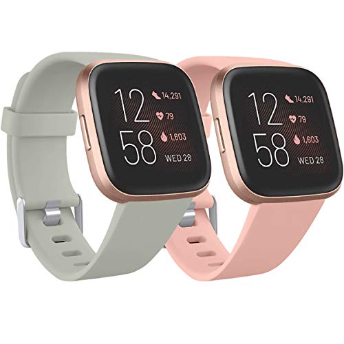 Ouwegaga Kompatibel für Fitbit Versa Armband/Fitbit Versa 2 Armband, Weiches Silikon Ersatz Armband Kompatibel mit Fitbit Versa Lite Armband, Damen Herren Klein, Grau/Rosa von Ouwegaga