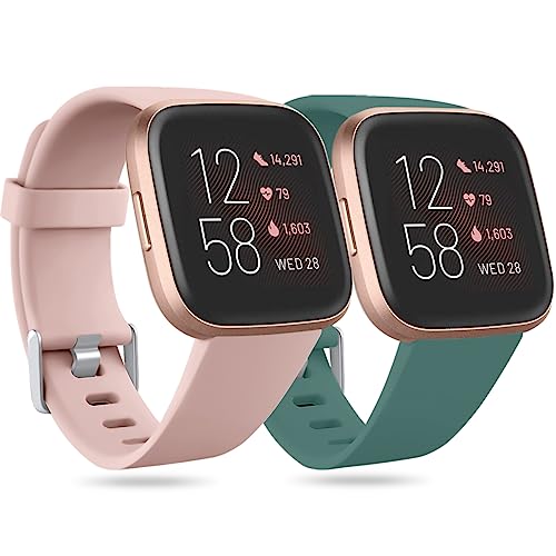 Ouwegaga Kompatibel für Fitbit Versa Armband/Fitbit Versa 2 Armband, Weiches Silikon Ersatz Armband Kompatibel mit Fitbit Versa Lite Armband, Damen Herren Klein, Kieferngrün/Nackt Rosa Ouwegaga Kompatibel für Fitbit Versa Armband/Fitbit Versa 2 Armband, Weiches Silikon Ersatz Armband Kompatibel mit Fitbit Versa Lite Armband, Damen Herren Klein, Kieferngrün/Nackt Rosa von Ouwegaga