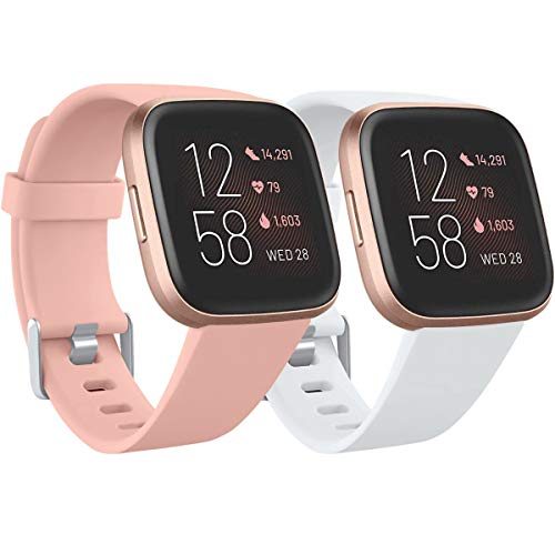 Ouwegaga Kompatibel für Fitbit Versa Armband/Fitbit Versa 2 Armband, Weiches Silikon Ersatz Armband Kompatibel mit Fitbit Versa Lite Armband, Damen Herren Klein, Pink/Weiß von Ouwegaga