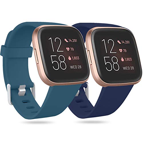 Ouwegaga Kompatibel für Fitbit Versa Armband/Fitbit Versa 2 Armband, Weiches Silikon Ersatz Armband Kompatibel mit Fitbit Versa Lite Armband, Damen Herren Klein, Schiefer/Blau von Ouwegaga