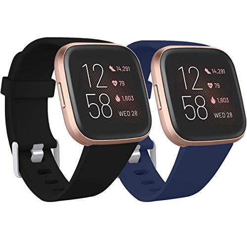 Ouwegaga Kompatibel für Fitbit Versa Armband/Fitbit Versa 2 Armband, Weiches Silikon Ersatz Armband Kompatibel mit Fitbit Versa Lite Armband, Damen Herren Klein, Schwarz/Blau von Ouwegaga