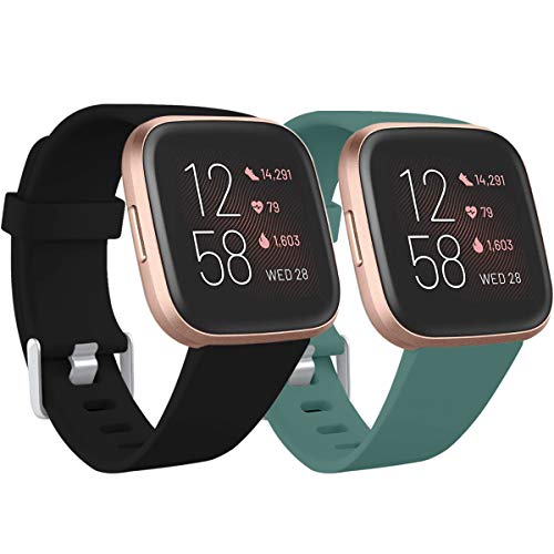 Ouwegaga Kompatibel für Fitbit Versa Armband/Fitbit Versa 2 Armband, Weiches Silikon Ersatz Armband Kompatibel mit Fitbit Versa Lite Armband, Damen Herren Klein, Schwarz/Kieferngrün von Ouwegaga