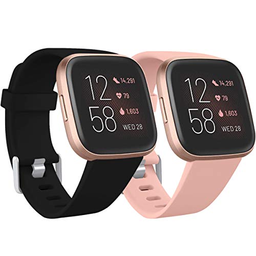 Ouwegaga Kompatibel für Fitbit Versa Armband/Fitbit Versa 2 Armband, Weiches Silikon Ersatz Armband Kompatibel mit Fitbit Versa Lite Armband, Damen Herren Klein, Schwarz/Pink von Ouwegaga