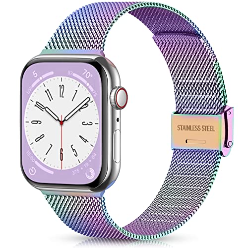 Ouwegaga Kompatibel mit Apple Watch Armband 38mm 40mm 41mm 42mm 44mm 45mm, Ersatz Edelstahl Metall Armband Kompatibel mit iWatch Armband Series 9 8 7 6 5 4 3 2 1 SE Ultra 2,38mm/40mm/41mm Bunt von Ouwegaga