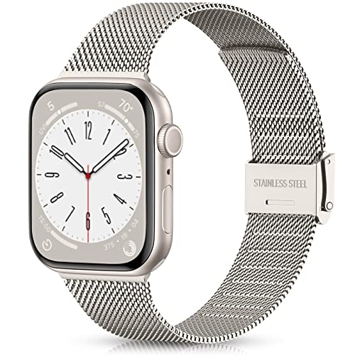 Ouwegaga Kompatibel mit Apple Watch Armband 38mm 40mm 41mm 42mm 44mm 45mm, Ersatz Edelstahl Metall Armband Kompatibel mit iWatch Armband Series 9 8 7 6 5 4 3 2 1 SE Ultra 2,38mm/40mm/41mm Polarstern von Ouwegaga