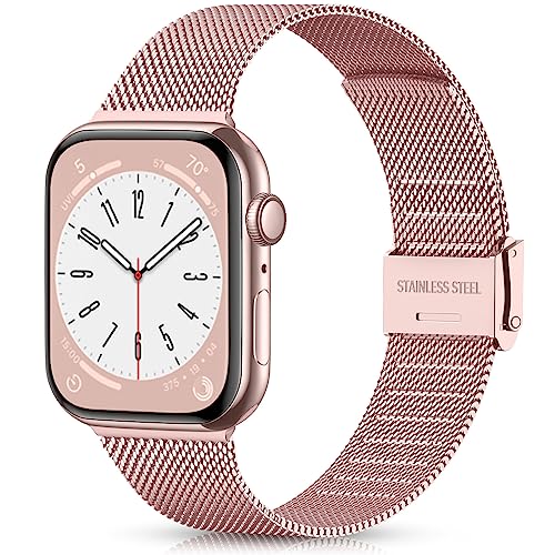 Ouwegaga Kompatibel mit Apple Watch Armband 38mm 40mm 41mm 42mm 44mm 45mm, Ersatz Edelstahl Metall Armband Kompatibel mit iWatch Armband Series 9 8 7 6 5 4 3 2 1 SE Ultra 2,38mm/40mm/41mm Rosé von Ouwegaga