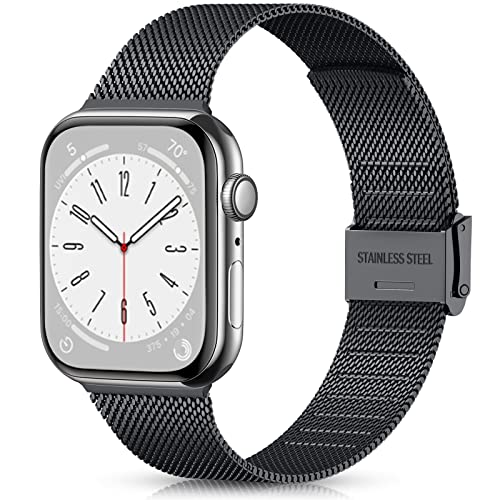 Ouwegaga Kompatibel mit Apple Watch Armband 38mm 40mm 41mm 42mm 44mm 45mm, Ersatz Edelstahl Metall Armband Kompatibel mit iWatch Armband Series 9 8 7 6 5 4 3 2 1 SE Ultra 2,38mm/40mm/41mm Schwarz von Ouwegaga