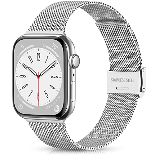 Ouwegaga Kompatibel mit Apple Watch Armband 38mm 40mm 41mm 42mm 44mm 45mm, Ersatz Edelstahl Metall Armband Kompatibel mit iWatch Armband Series 9 8 7 6 5 4 3 2 1 SE Ultra 2,38mm/40mm/41mm Silber von Ouwegaga