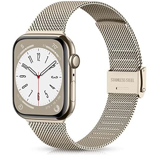 Ouwegaga Kompatibel mit Apple Watch Armband 38mm 40mm 41mm 42mm 44mm 45mm, Ersatz Edelstahl Metall Armband Kompatibel mit iWatch Armband Series 9 8 7 6 5 4 3 2 1 SE Ultra 2,38mm/40mm/41mm Vintage Gold von Ouwegaga