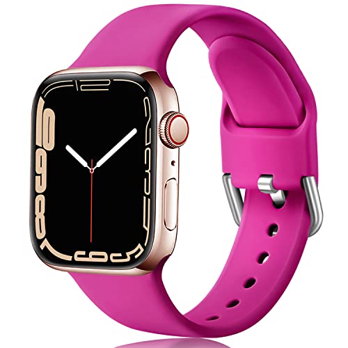 Ouwegaga Kompatibel mit Apple Watch Armband 38mm 40mm 41mm 42mm 44mm 45mm, Weiches Silikon Sport Ersatzband Kompatibel mit iWatch Series 9/8/7/6/5/4/3/2/1/SE/Ultra/Ultra 2, 38mm/40mm/41mm-S/M Rosa von Ouwegaga