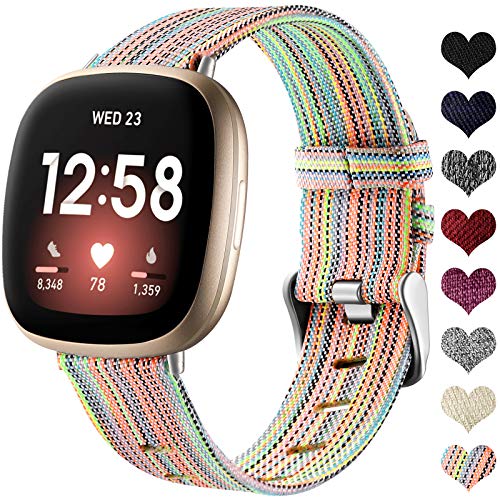 Ouwegaga Stoff Armband Kompatibel mit Fitbit Versa 3/Fitbit Sense 1/2 Armband, Atmungsaktiv Nylon Woven Ersatz Armband Kompatibel mit Fitbit Sense/Versa 3 für Damen Männer, Groß Bunt von Ouwegaga