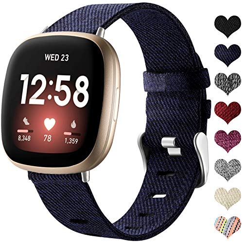 Ouwegaga Stoff Armband Kompatibel mit Fitbit Versa 3/Fitbit Sense 1/2 Armband, Atmungsaktiv Nylon Woven Ersatz Armband Kompatibel mit Fitbit Sense/Versa 3 für Damen Männer, Groß Navy Blau von Ouwegaga