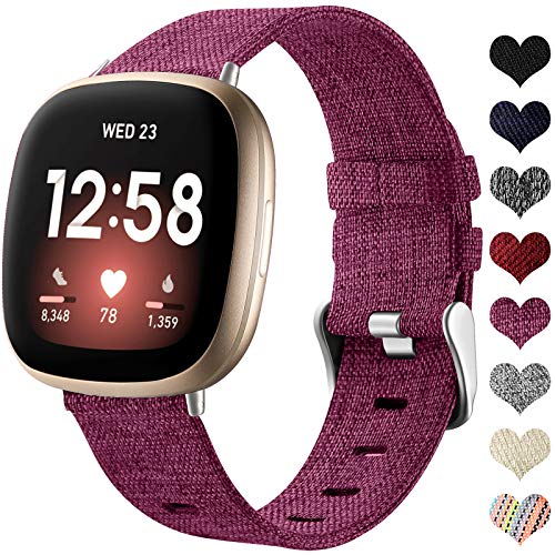 Ouwegaga Stoff Armband Kompatibel mit Fitbit Versa 3/Fitbit Sense 1/2 Armband, Atmungsaktiv Nylon Woven Ersatz Armband Kompatibel mit Fitbit Sense/Versa 3 für Damen Männer, Klein Fuchsie von Ouwegaga