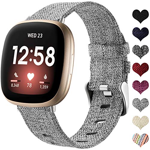 Ouwegaga Stoff Armband Kompatibel mit Fitbit Versa 3/Fitbit Sense 1/2 Armband, Atmungsaktiv Nylon Woven Ersatz Armband Kompatibel mit Fitbit Sense/Versa 3 für Damen Männer, Klein Grau Ouwegaga Stoff Armband Kompatibel mit Fitbit Versa 3/Fitbit Sense 1/2 Armband, Atmungsaktiv Nylon Woven Ersatz Armband Kompatibel mit Fitbit Sense/Versa 3 für Damen Männer, Klein Grau von Ouwegaga