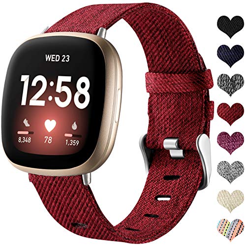 Ouwegaga Stoff Armband Kompatibel mit Fitbit Versa 3/Fitbit Sense 1/2 Armband, Atmungsaktiv Nylon Woven Ersatz Armband Kompatibel mit Fitbit Sense/Versa 3 für Damen Männer, Klein Rot von Ouwegaga