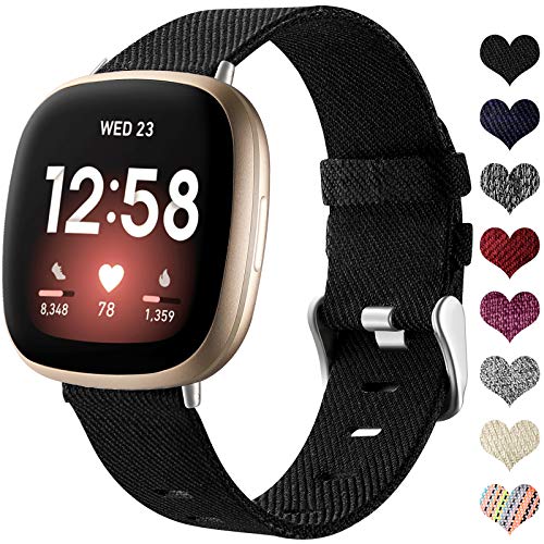 Ouwegaga Stoff Armband Kompatibel mit Fitbit Versa 3/Fitbit Sense 1/2 Armband, Atmungsaktiv Nylon Woven Ersatz Armband Kompatibel mit Fitbit Sense/Versa 3 für Damen Männer, Klein Schwarz Ouwegaga Stoff Armband Kompatibel mit Fitbit Versa 3/Fitbit Sense 1/2 Armband, Atmungsaktiv Nylon Woven Ersatz Armband Kompatibel mit Fitbit Sense/Versa 3 für Damen Männer, Klein Schwarz von Ouwegaga