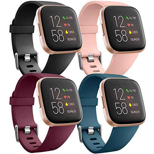 Ouwegaga Weiches Silikon Ersatz Armband Kompatibel für Fitbit Versa / Versa Lite / Versa 2 , Damen Herren Groß Schwarz/Pink/Rot/Schieferblau von Ouwegaga