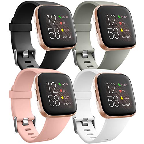 Ouwegaga Weiches Silikon Ersatz Armband Kompatibel für Fitbit Versa Armband/Fitbit Versa Lite Armband/Fitbit Versa 2 Armband, Damen Herren Groß Grau/Schwarz/Pink/Weiß von Ouwegaga