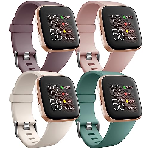 Ouwegaga Weiches Silikon Ersatz Armband Kompatibel für Fitbit Versa Armband/Fitbit Versa Lite Armband/Fitbit Versa 2 Armband, Damen Herren Groß Polarstern/Nackt Rosa/Kieferngrün/Rauchiges Violett von Ouwegaga