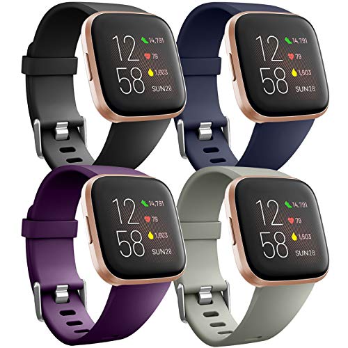 Ouwegaga Weiches Silikon Ersatz Armband Kompatibel für Fitbit Versa Armband/Fitbit Versa Lite Armband/Fitbit Versa 2 Armband, Damen Herren Groß Schwarz/Grau/Blau/Pflaume von Ouwegaga