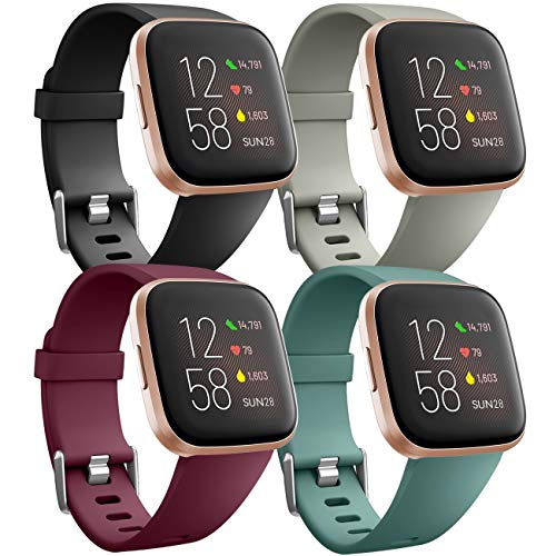 Ouwegaga Weiches Silikon Ersatz Armband Kompatibel für Fitbit Versa Armband/Fitbit Versa Lite Armband/Fitbit Versa 2 Armband, Damen Herren Groß Schwarz/Rot/Grau/Kieferngrün von Ouwegaga