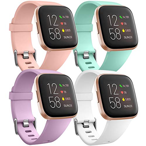 Ouwegaga Weiches Silikon Ersatz Armband Kompatibel für Fitbit Versa Armband/Fitbit Versa Lite Armband/Fitbit Versa 2 Armband, Damen Herren Klein Pink/Aqua/Lavendel/Weiß von Ouwegaga