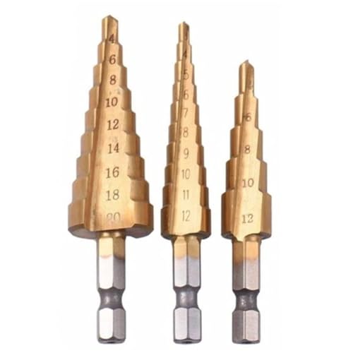 3 Stücke Stahl Titan Stufenbohrer Stufenkegel Schneidwerkzeuge Stahl Holzbearbeitung Holz Metall Bohrset(3pcs) von Ouxk