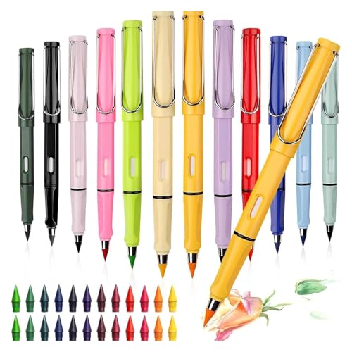 Oveallgo Swify Zauberbuntstifte, Swify Bleistift, Zauberbleistifte, Forever Buntstifte Mit Radiergummi, Wiederverwendbar Unendlicher Bleistift Mit 24 Austauschbarem (Satz A-24 Austauschbarem) von Oveallgo